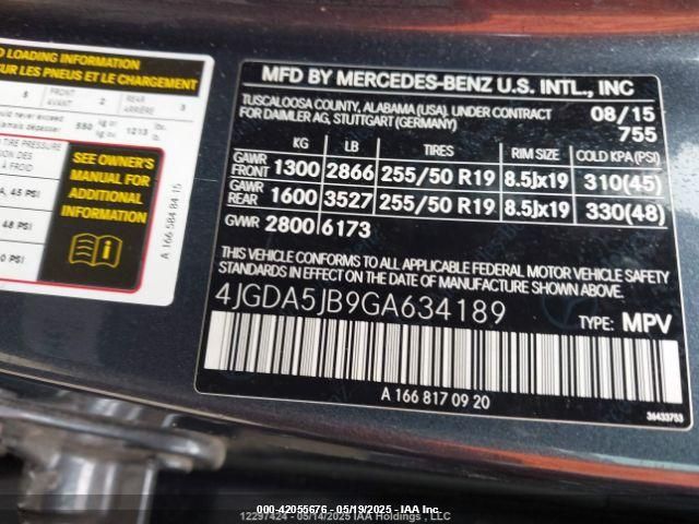 2016 Mercedes-Benz Gle 350 VIN: 4JGDA5JB9GA634189 Lot: 42055676