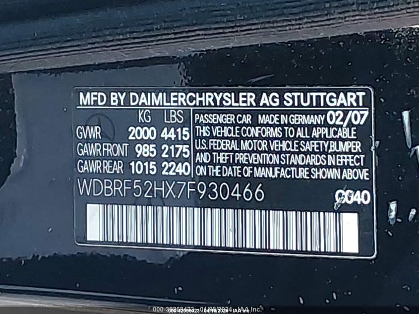 2007 Mercedes-Benz C-Class 2.5L Sport VIN: WDBRF52HX7F930466 Lot: 42056023