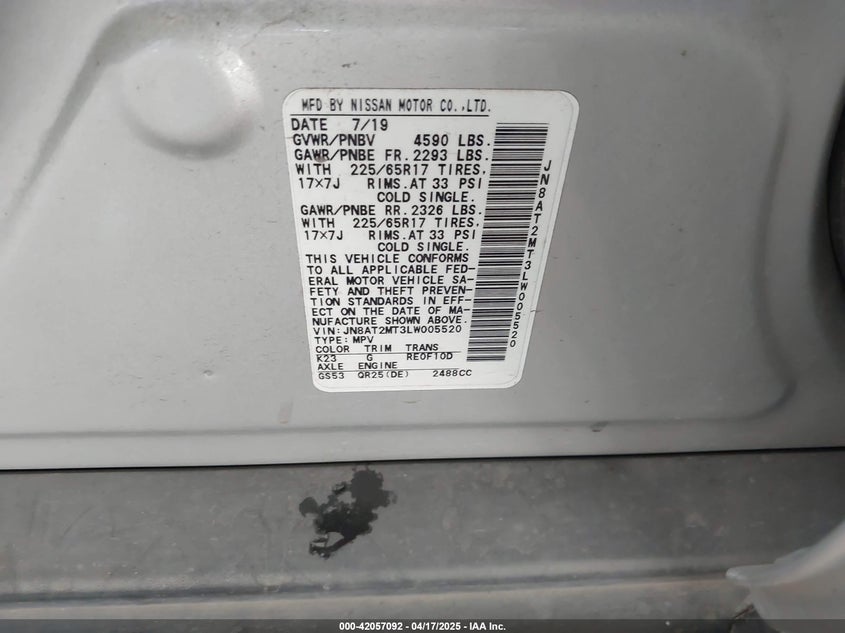 2020 NISSAN ROGUE S FWD - JN8AT2MT3LW005520