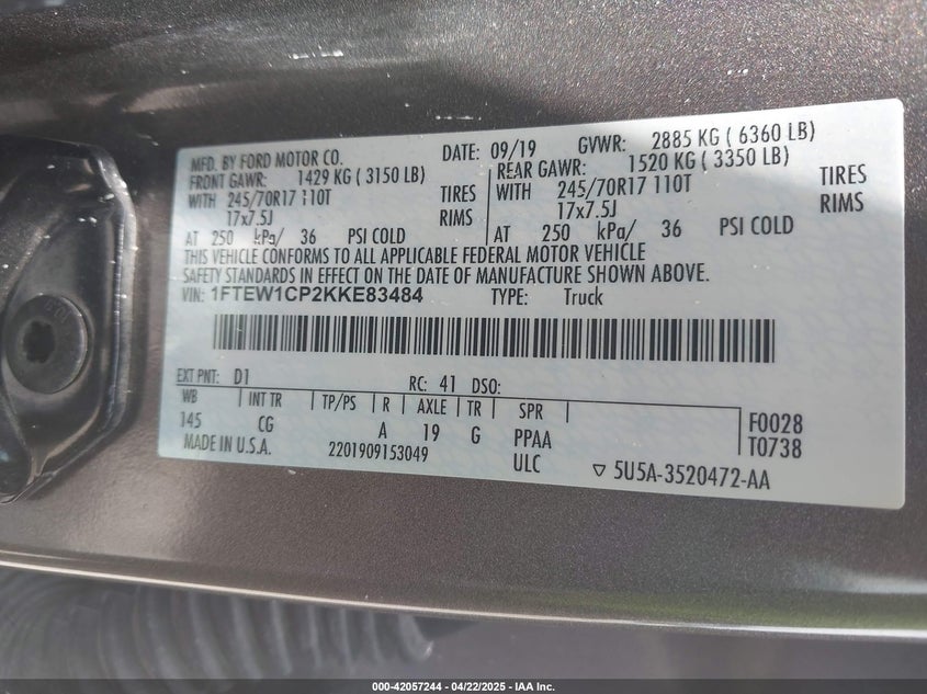 2019 FORD F-150 XL - 1FTEW1CP2KKE83484