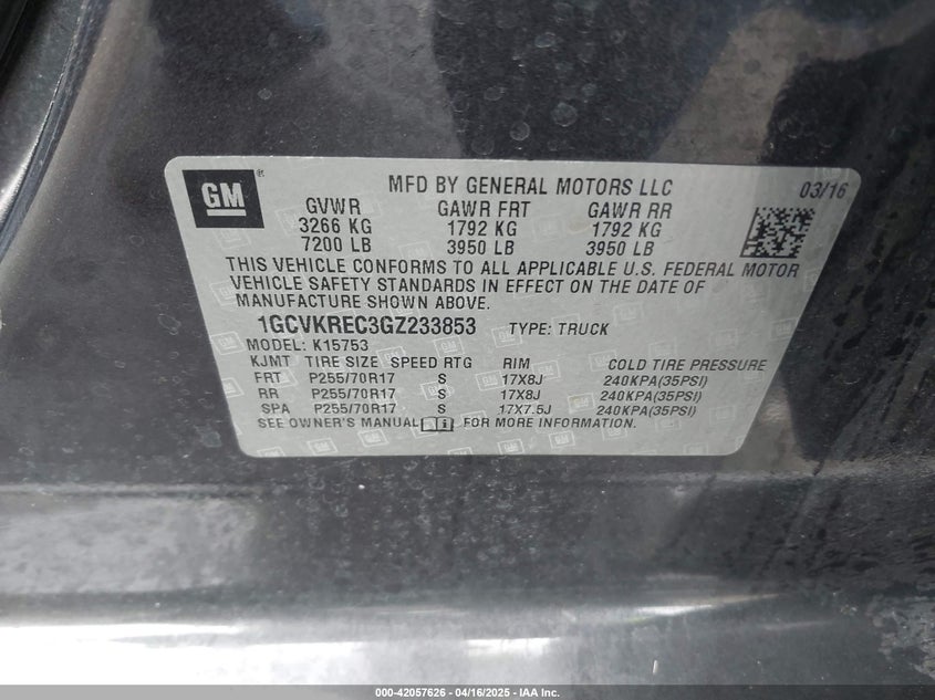 2016 CHEVROLET SILVERADO 1500 1LT - 1GCVKREC3GZ233853