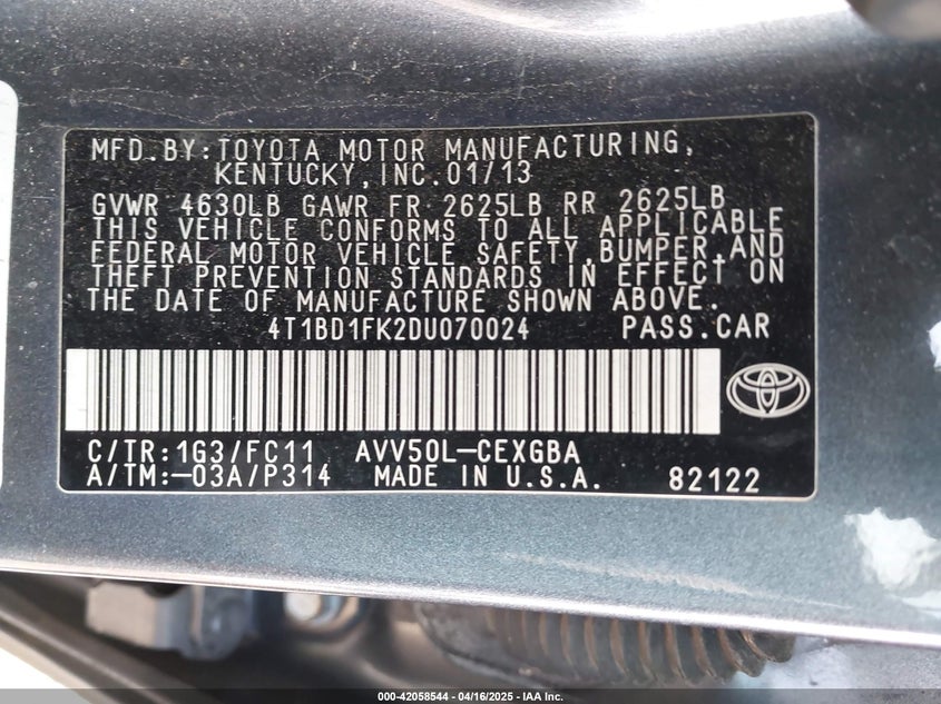 2013 TOYOTA CAMRY HYBRID XLE - 4T1BD1FK2DU070024