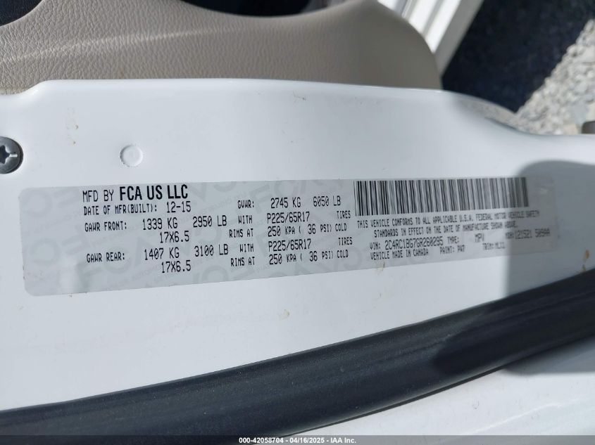 2016 Chrysler Town & Country Touring VIN: 2C4RC1BG7GR260295 Lot: 42058704
