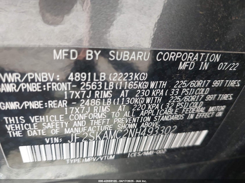 2022 SUBARU FORESTER WILDERNESS - JF2SKAMC2NH493302