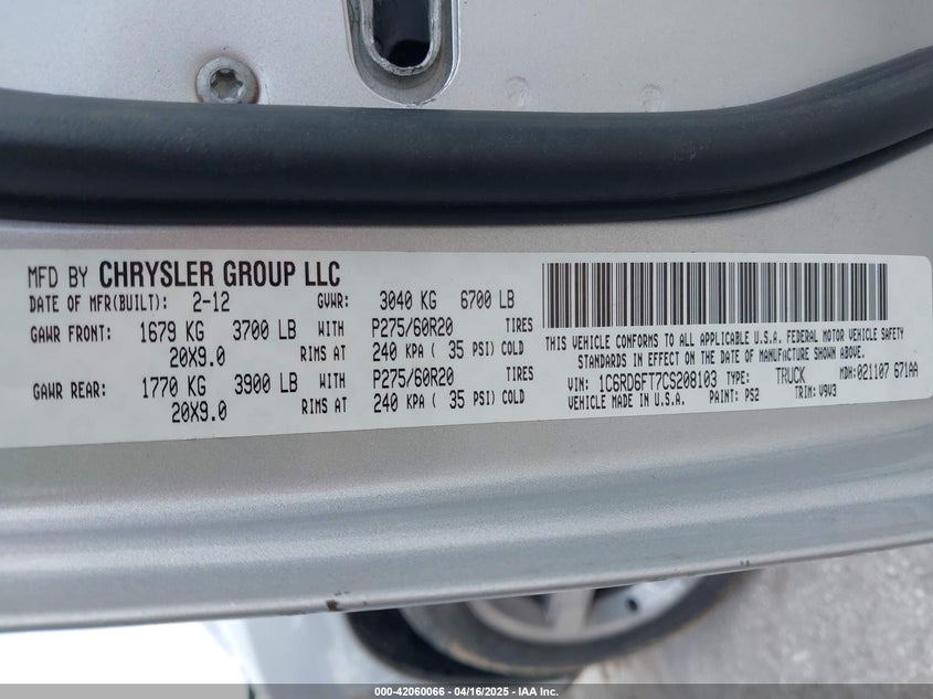 2012 RAM 1500 VIN: 1C6RD6FT7CS208103