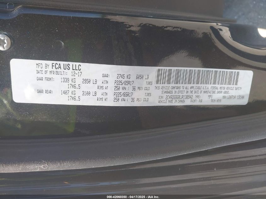 2018 Dodge Grand Caravan Se Plus VIN: 2C4RDGBG8JR138942 Lot: 42060350