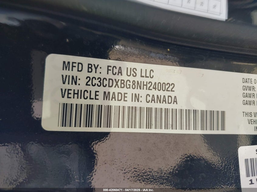 VIN 2C3CDXBG8NH240022 2022 DODGE CHARGER SXT