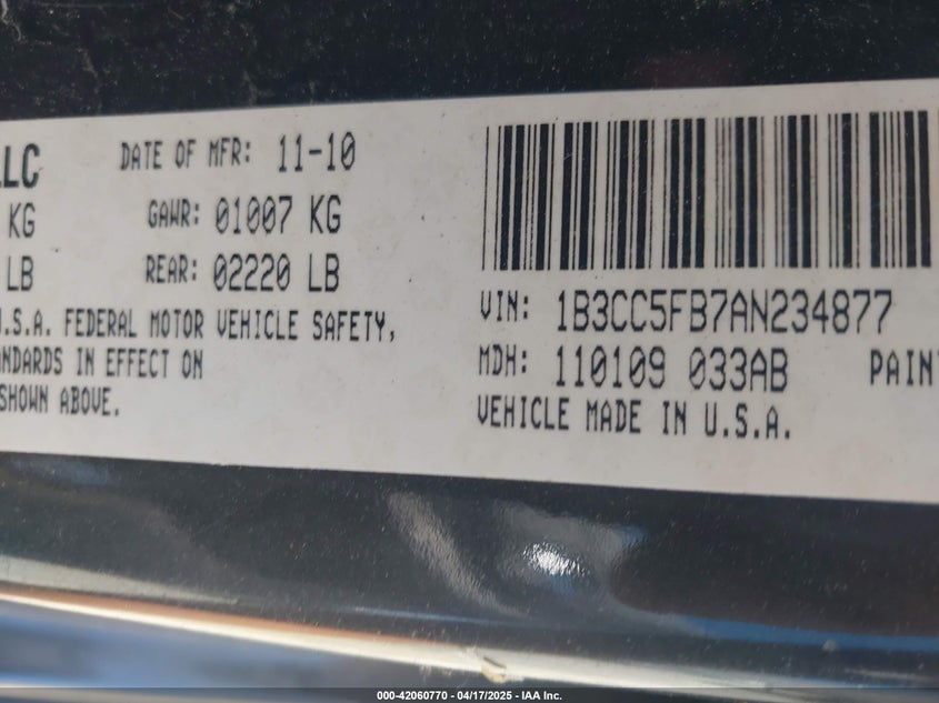1B3CC5FB7AN234877 2010 DODGE AVENGER photo no. 9