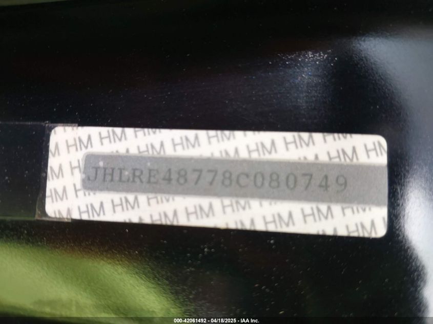 2008 Honda Cr-V Ex-L VIN: JHLRE48778C080749 Lot: 42061492