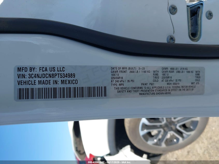 VIN 3C4NJDCN8PT534989 2023 JEEP COMPASS LIMITED 4X4