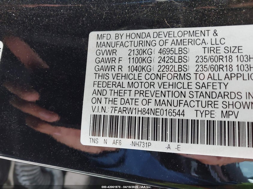 2022 HONDA CR-V(VIN: 7FARW1H84NE016544