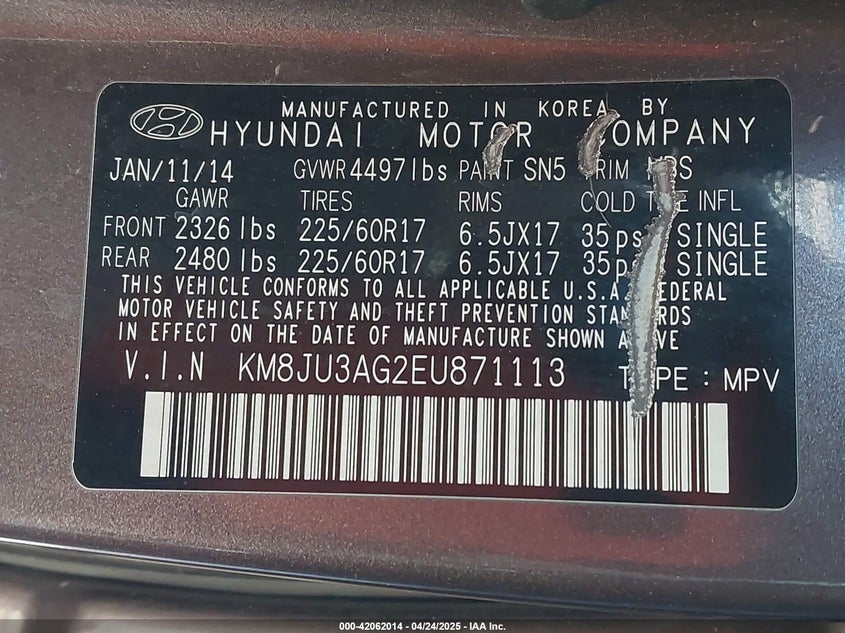 2014 HYUNDAI TUCSON SE - KM8JU3AG2EU871113