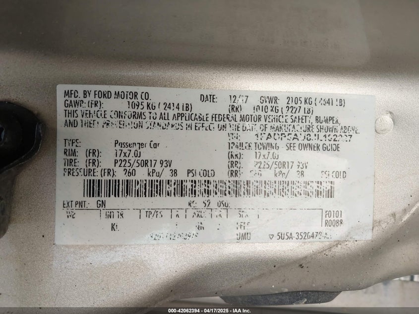 2018 FORD C-MAX VIN: 1FADP5AU8JL102227
