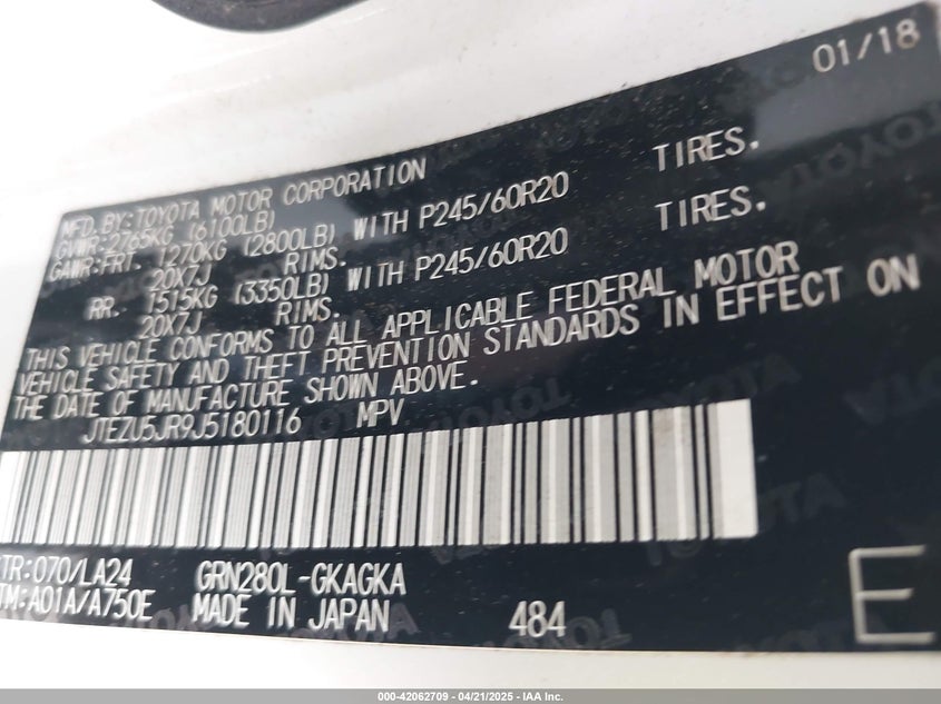 2018 TOYOTA 4RUNNER LIMITED - JTEZU5JR9J5180116