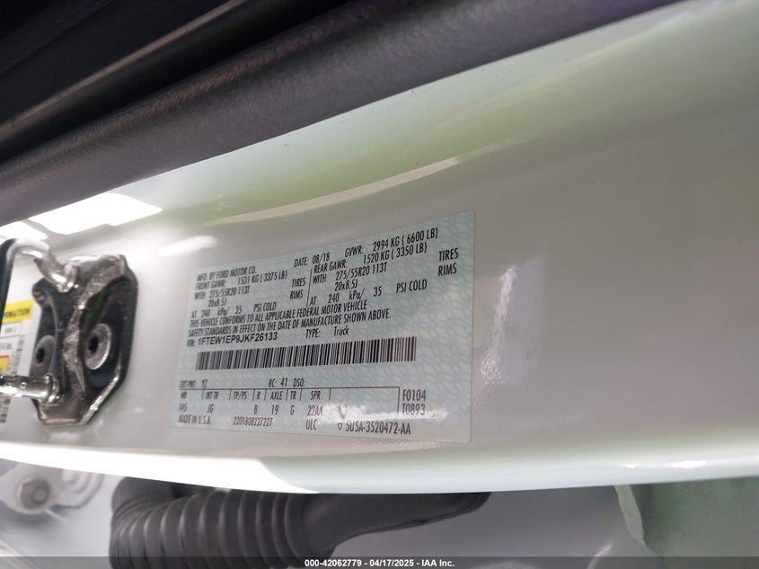 VIN 1FTEW1EP9JKF26133 2018 FORD F-150 XL