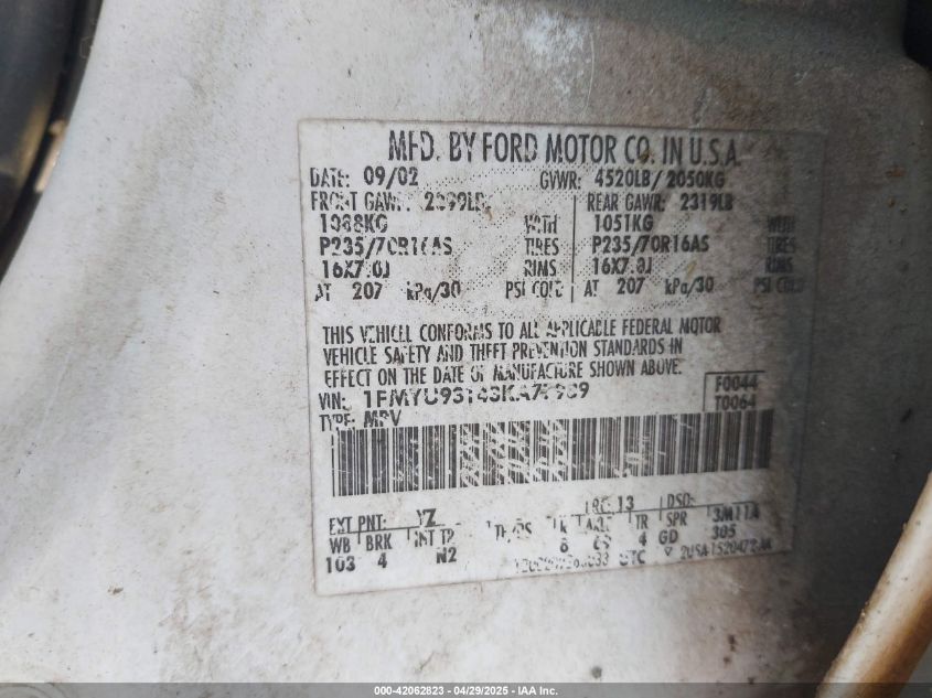 2003 Ford Escape Xlt VIN: 1FMYU93143TA77989 Lot: 42062823