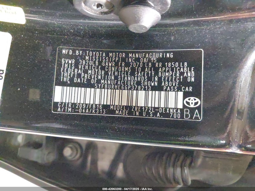 2016 TOYOTA COROLLA LE PLUS - 5YFBURHE6GP378213