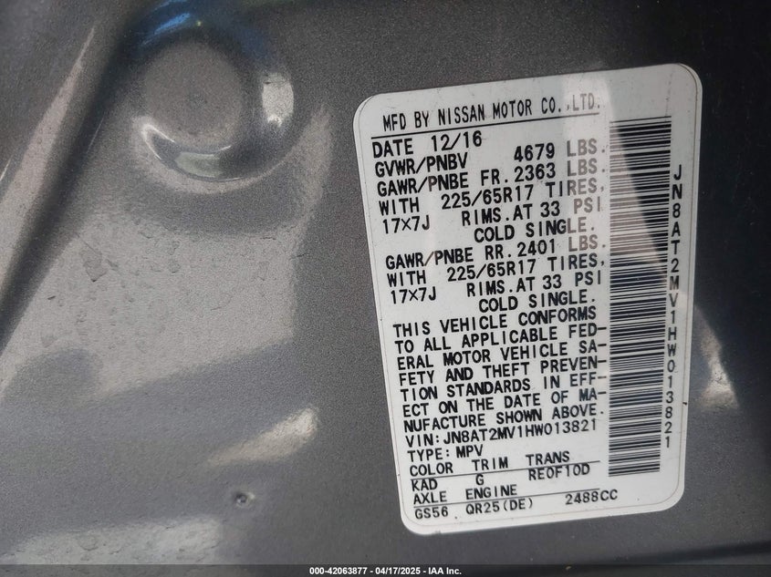 2017 NISSAN ROGUE S - JN8AT2MV1HW013821