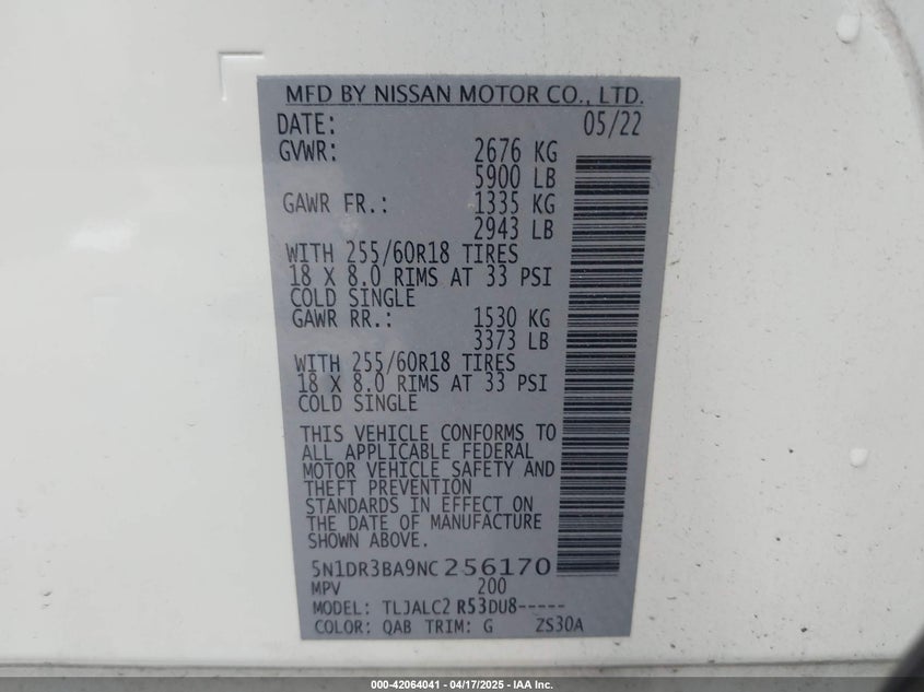 2022 NISSAN PATHFINDER SV - 5N1DR3BA9NC256170