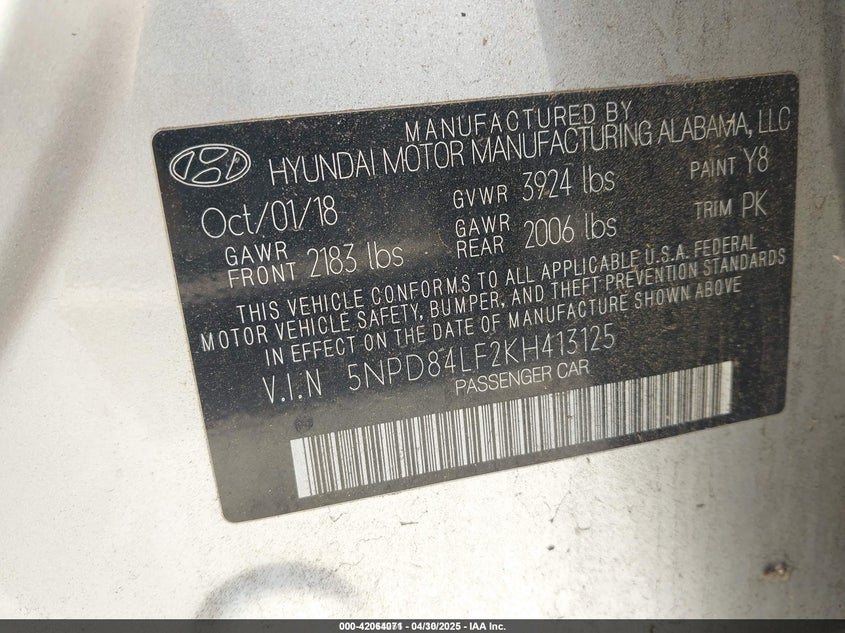 2019 HYUNDAI ELANTRA SEL - 5NPD84LF2KH413125