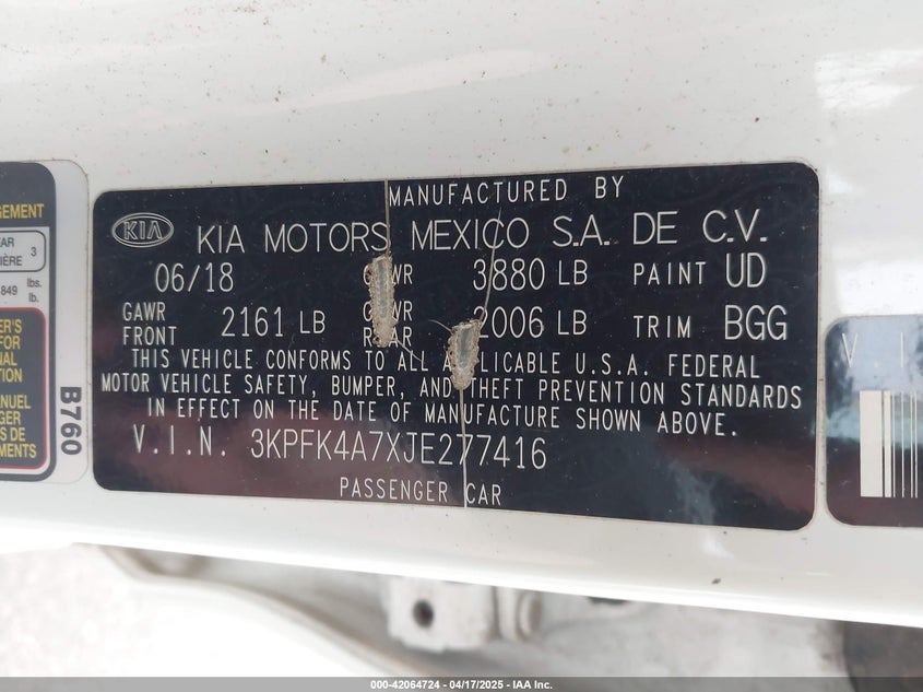 2018 KIA FORTE LX - 3KPFK4A7XJE277416