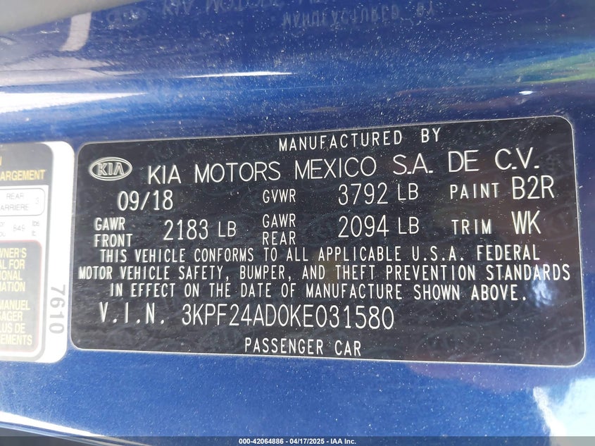 2019 KIA FORTE LXS - 3KPF24AD0KE031580