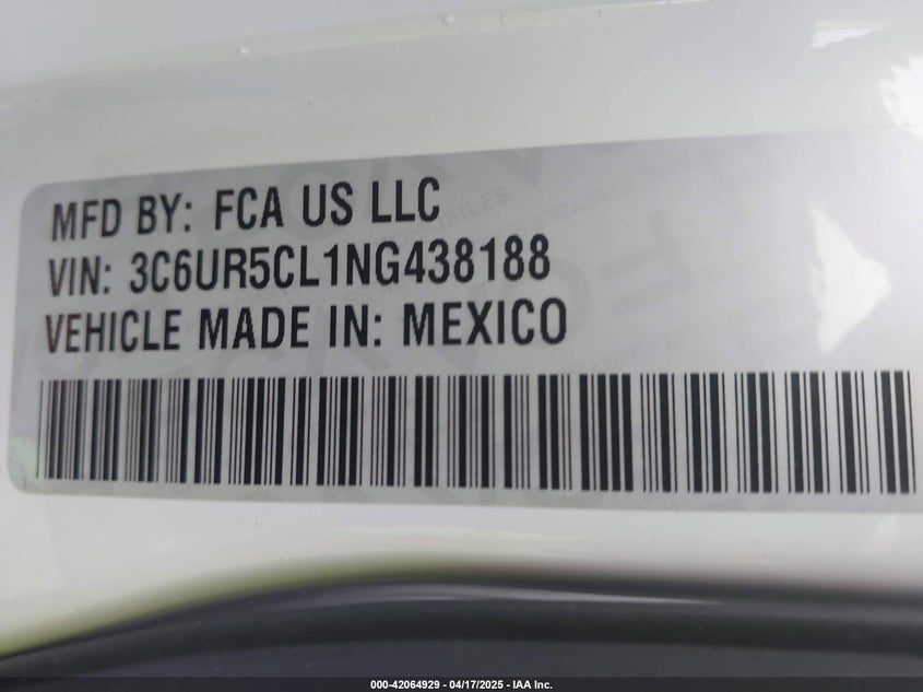 2022 RAM 2500 VIN: 3C6UR5CL1NG438188