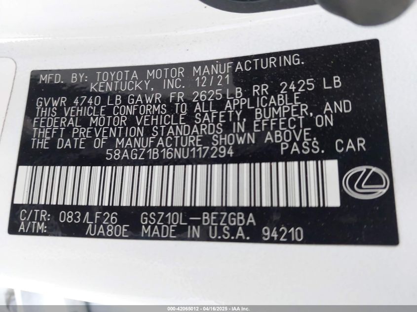 2022 Lexus ES 350 - 58AGZ1B16NU117294