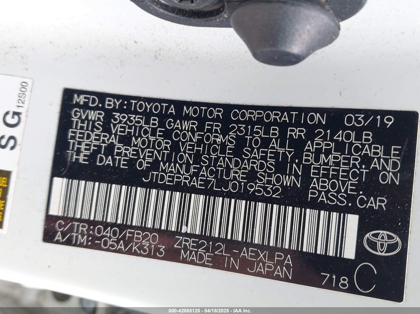 2020 TOYOTA COROLLA LE - JTDEPRAE7LJ019532