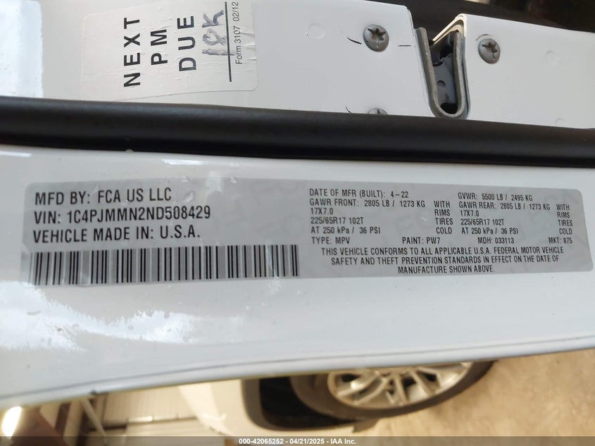 2022 JEEP CHEROKEE VIN: 1C4PJMMN2ND508429