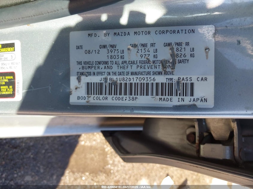 2013 MAZDA MAZDA3 I SPORT - JM1BL1U82D1709356