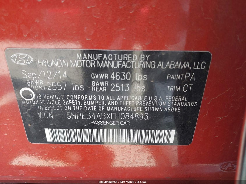 2015 HYUNDAI SONATA SPORT 2.0T - 5NPE34ABXFH084893