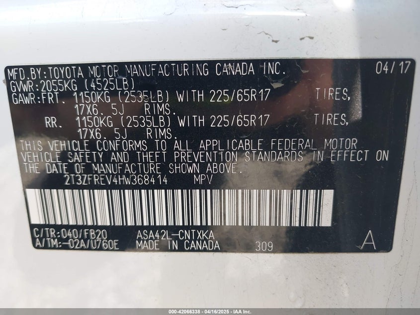 2017 TOYOTA RAV4 LE - 2T3ZFREV4HW368414