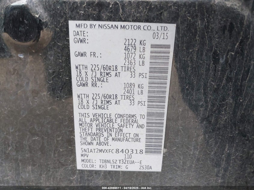 2015 NISSAN ROGUE SL - 5N1AT2MVXFC840318