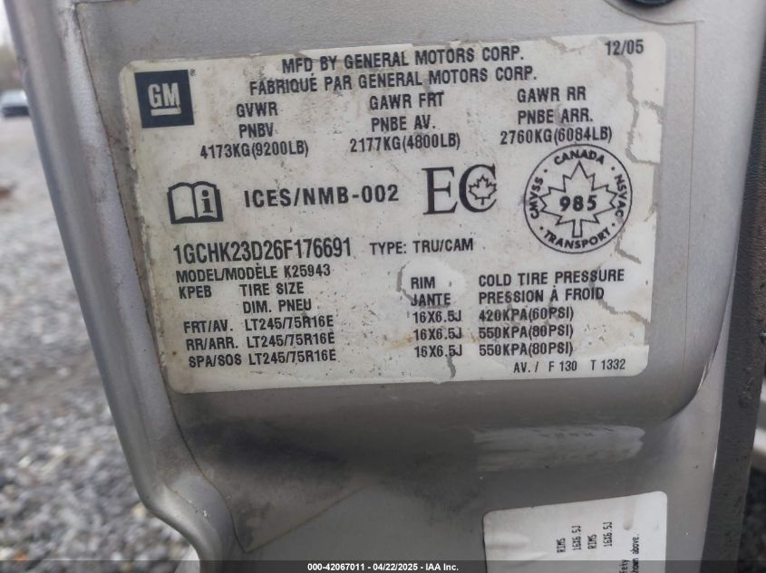 2006 Chevrolet Silverado 2500Hd Ls/Lt1/Lt2/Lt3/Work Truck VIN: 1GCHK23D26F176691 Lot: 42067011