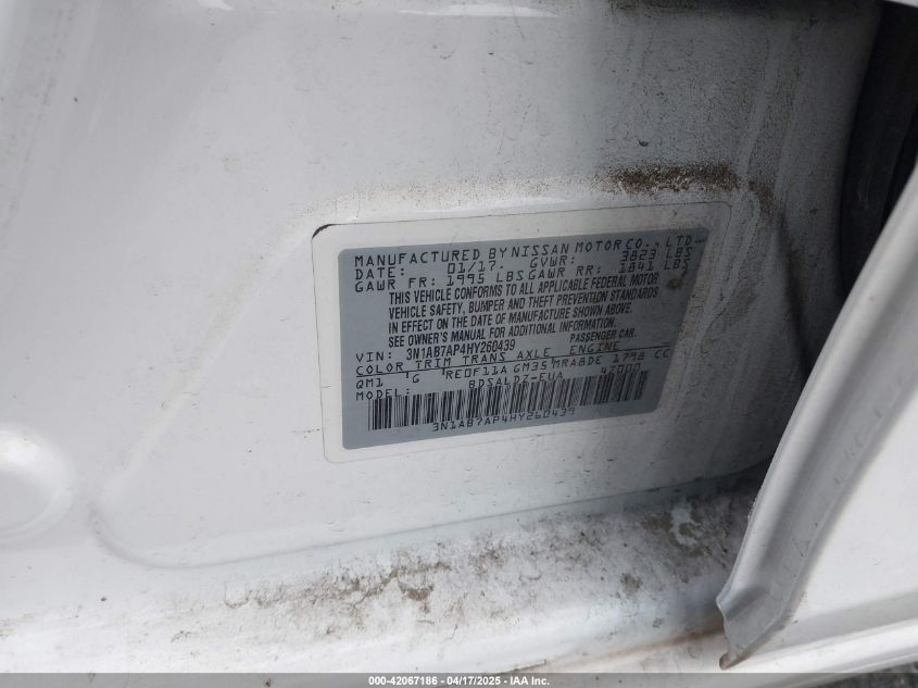 2017 Nissan Sentra Sv VIN: 3N1AB7AP4HY260439 Lot: 42067186