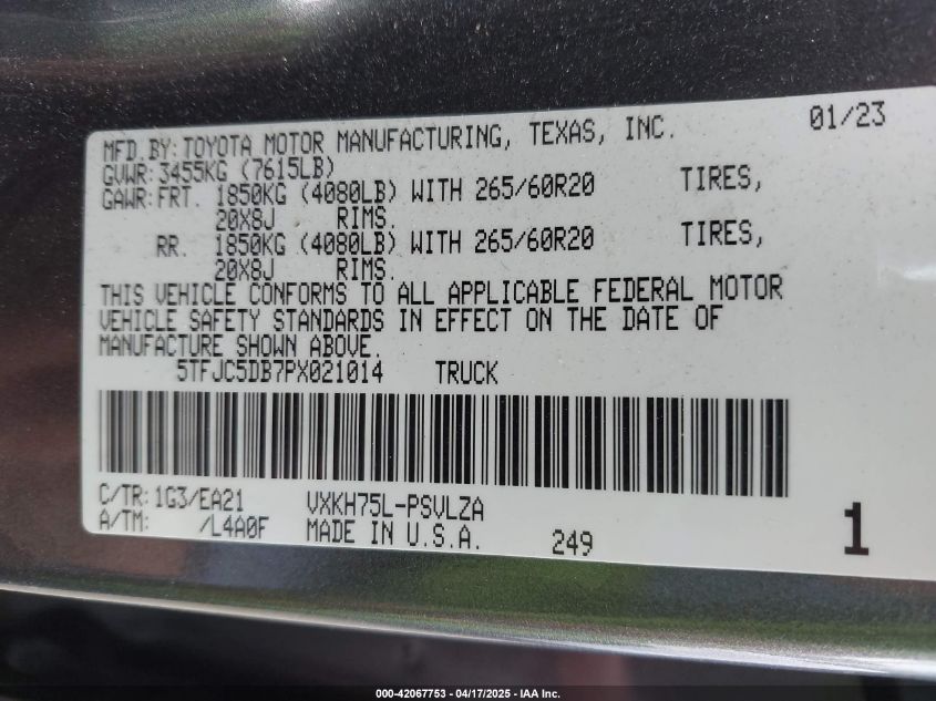 2023 Toyota Tundra - 5TFJC5DB7PX021014