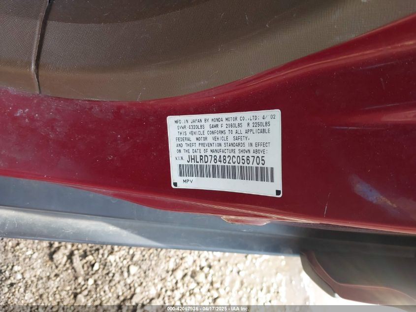 2002 Honda Cr-V Lx VIN: JHLRD78482C056705 Lot: 42067936