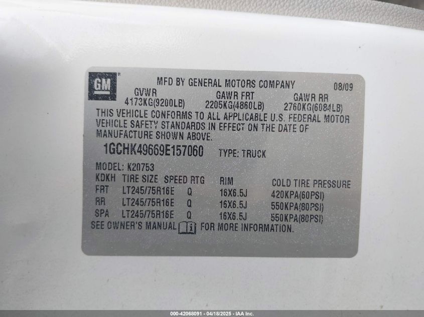 2009 Chevrolet Silverado 2500Hd Work Truck VIN: 1GCHK49669E157060 Lot: 42068091