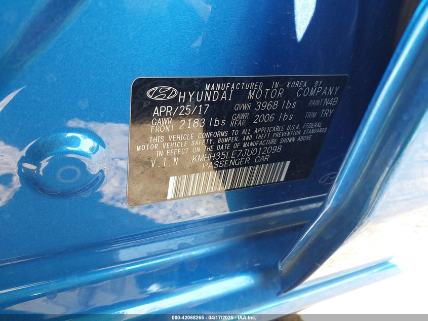 2018 HYUNDAI ELANTRA GT VIN: KMHH35LE7JU012098