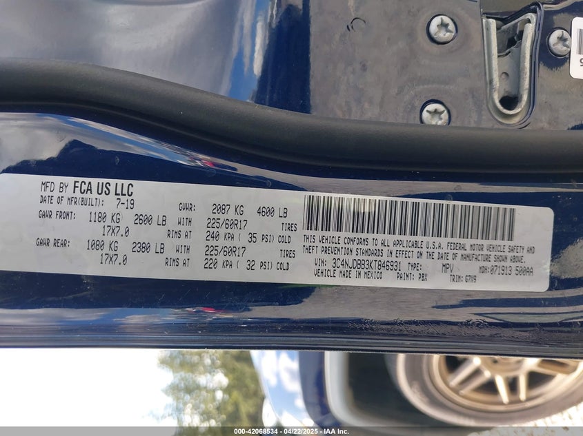 2019 JEEP COMPASS LATITUDE 4X4 - 3C4NJDBB3KT846931