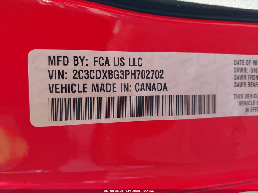 VIN 2C3CDXBG3PH702702 2023 DODGE CHARGER SXT