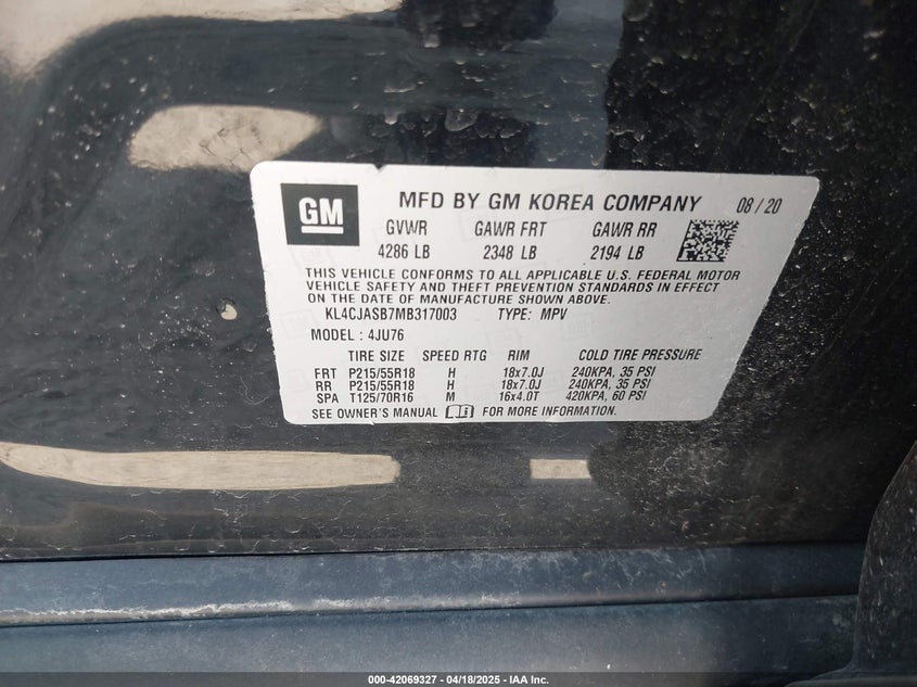 2021 BUICK ENCORE FWD PREFERRED - KL4CJASB7MB317003