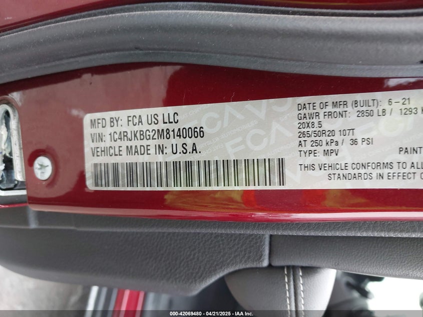 2021 JEEP GRAND CHEROKEE VIN: 1C4RJKBG2M8140066