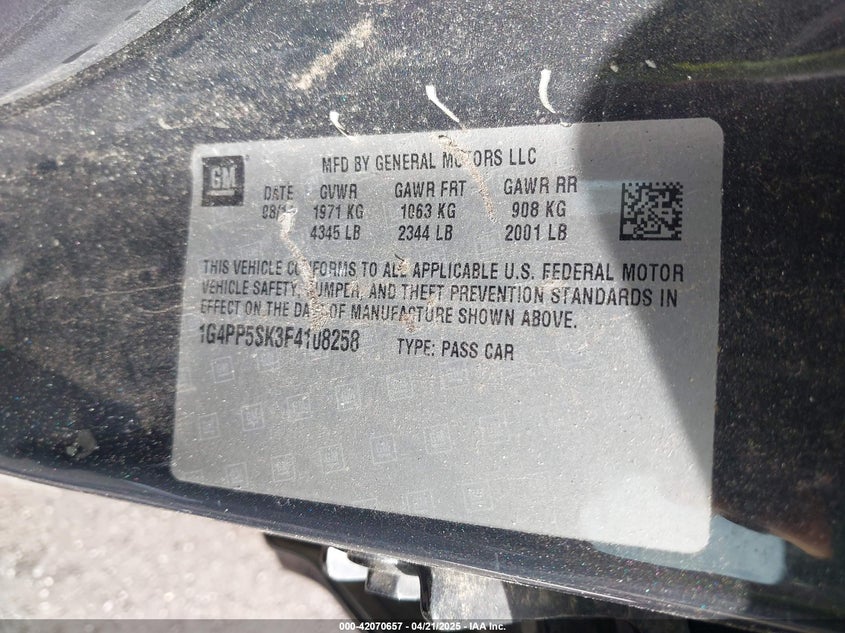 2015 BUICK VERANO VIN: 1G4PP5SK3F4108258