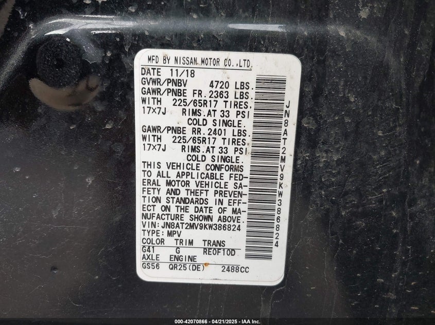 2019 NISSAN ROGUE SV - JN8AT2MV9KW386824