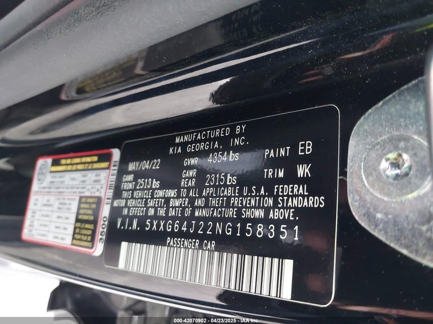 2022 KIA K5 VIN: 5XXG64J22NG158351