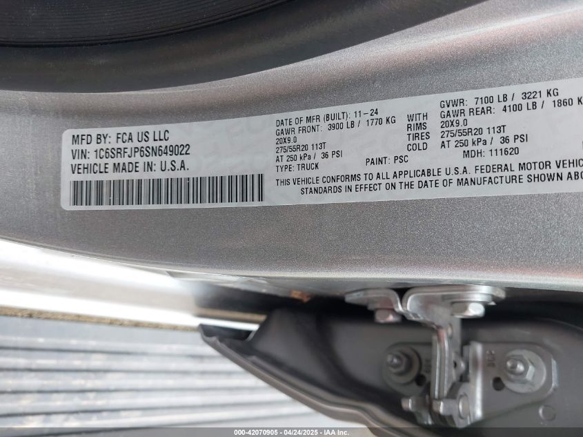 2025 Ram 1500 - 1C6SRFJP6SN649022