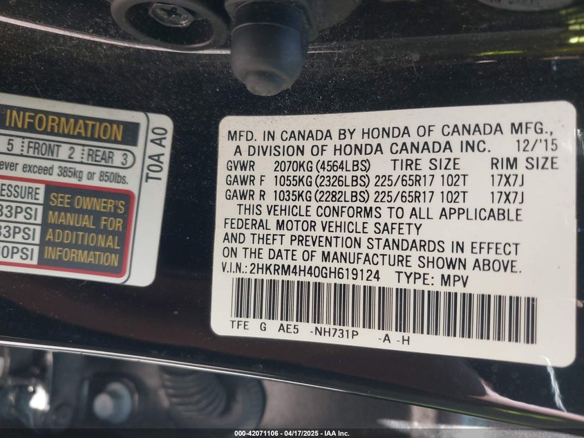 2016 HONDA CR-V SE - 2HKRM4H40GH619124