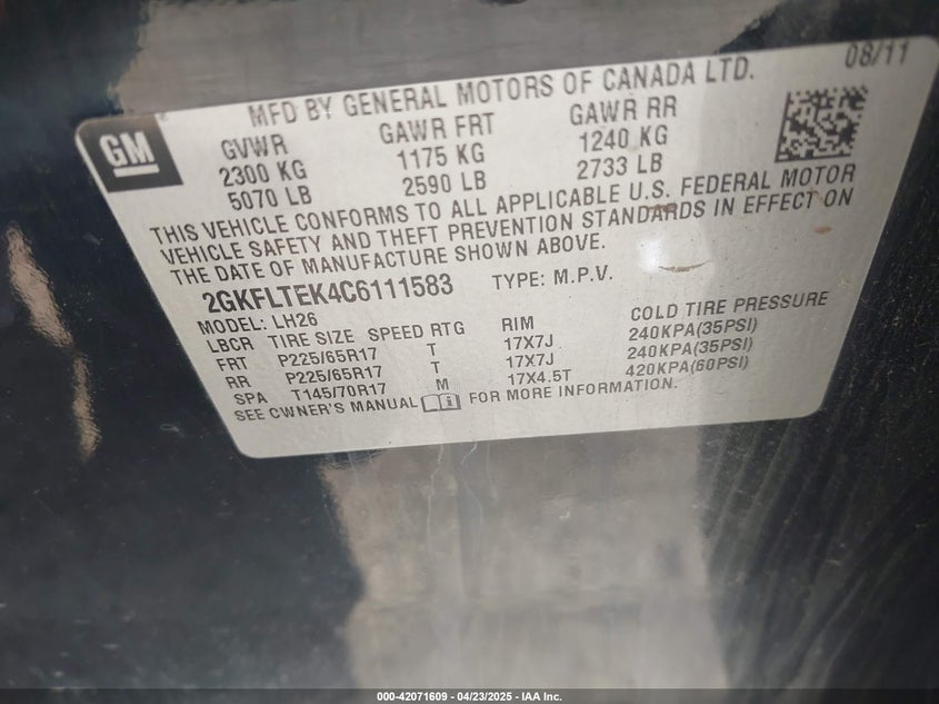 2012 GMC TERRAIN VIN: 2GKFLTEK4C6111583